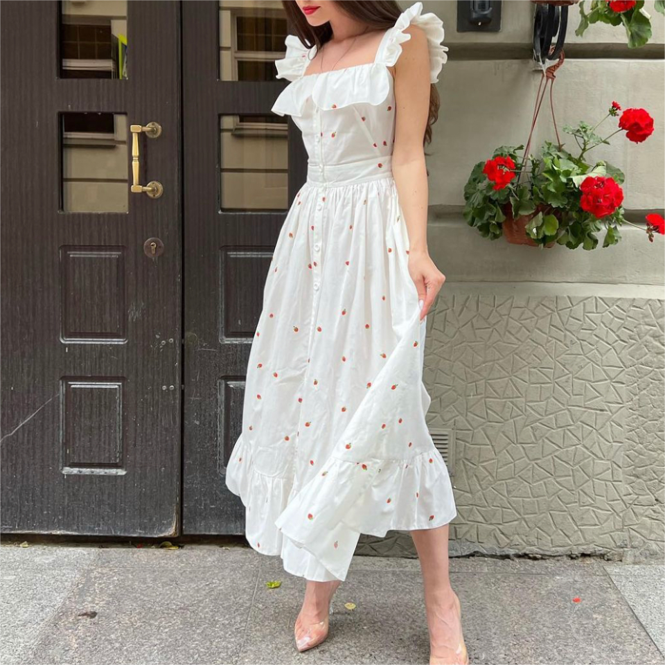 French Pastoral Girlish Cardigan Buckle Strawberry Camisole Dress