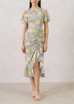 Women's French Floral Flounce Midi Dress