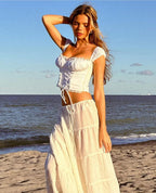 Women's Winter Square Collar Lace Vest and Skirt Two-Piece Set
