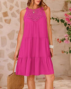 Popular Cutout Lace Stitching Halter A-Line Dress