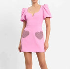 Pink Puff-Sleeve Sequin Mini Dress
