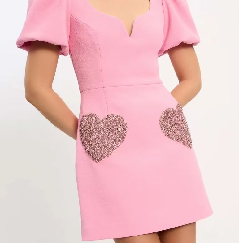 Pink Puff-Sleeve Sequin Mini Dress