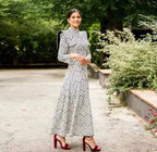 Women's Spring High Grade Elegant Long Sleeve Printing Half Turtleneck Dress