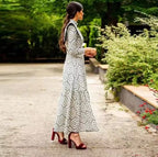 Women's Spring High Grade Elegant Long Sleeve Printing Half Turtleneck Dress