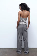 's French Minority Stitching Contrast Color Halter Sleeveless Top