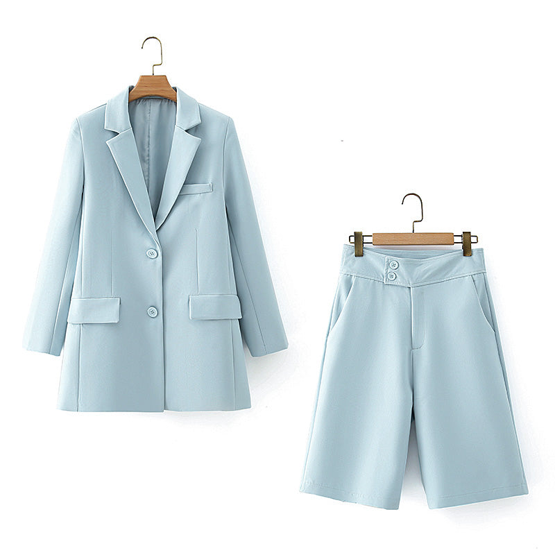 Women's Spring Single Breasted Women's Blazer Neutral Shorts Sets