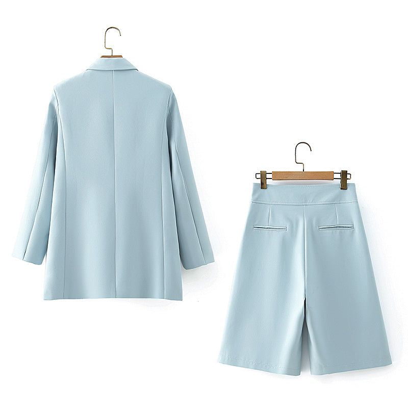 Women's Spring Single Breasted Women's Blazer Neutral Shorts Sets