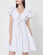 Women's Solid Color V Neck Ruffle Dress