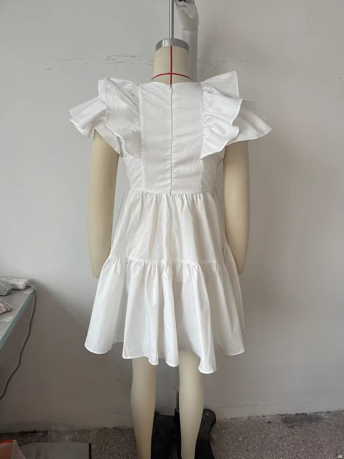 Women's Solid Color V Neck Ruffle Dress