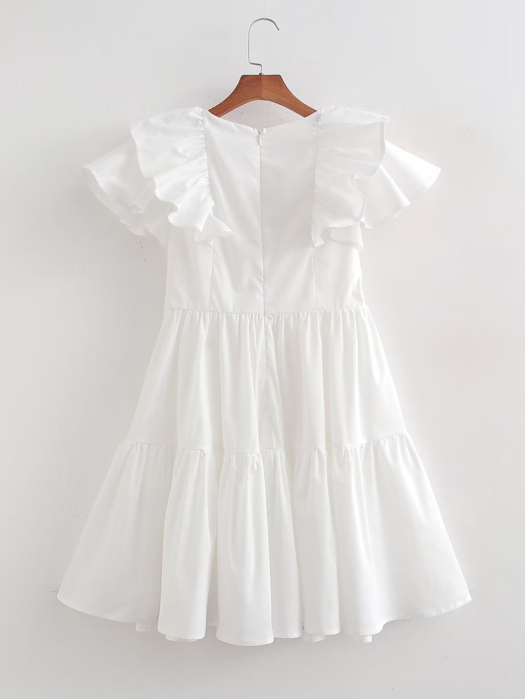 Women's Solid Color V Neck Ruffle Dress