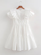 Women's Solid Color V Neck Ruffle Dress