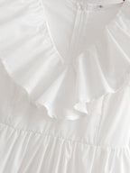 Women's Solid Color V Neck Ruffle Dress