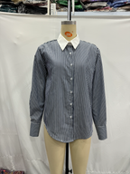 Women's Loose Long Sleeves Contrast Color Neckline Poplin Shirt