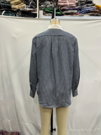 Women's Loose Long Sleeves Contrast Color Neckline Poplin Shirt