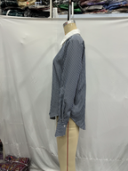Women's Loose Long Sleeves Contrast Color Neckline Poplin Shirt