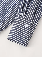 Women's Loose Long Sleeves Contrast Color Neckline Poplin Shirt