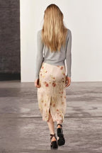 Slim High Waist Transparent Floral Print Midi Dress
