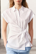Women's Type Elegant Retro Lace Up White Shirt Poplin Shirt Tops