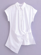Women's Type Elegant Retro Lace Up White Shirt Poplin Shirt Tops
