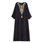 Black Embroidery Plus Size Dress Popular Long-Sleeve Batwing Shirt