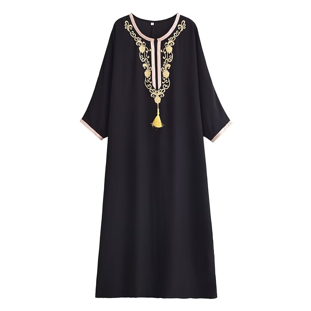 Black Embroidery Plus Size Dress Popular Long-Sleeve Batwing Shirt
