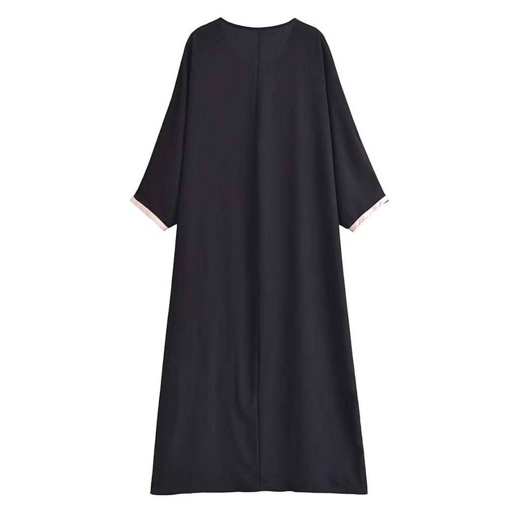 Black Embroidery Plus Size Dress Popular Long-Sleeve Batwing Shirt