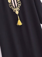 Black Embroidery Plus Size Dress Popular Long-Sleeve Batwing Shirt