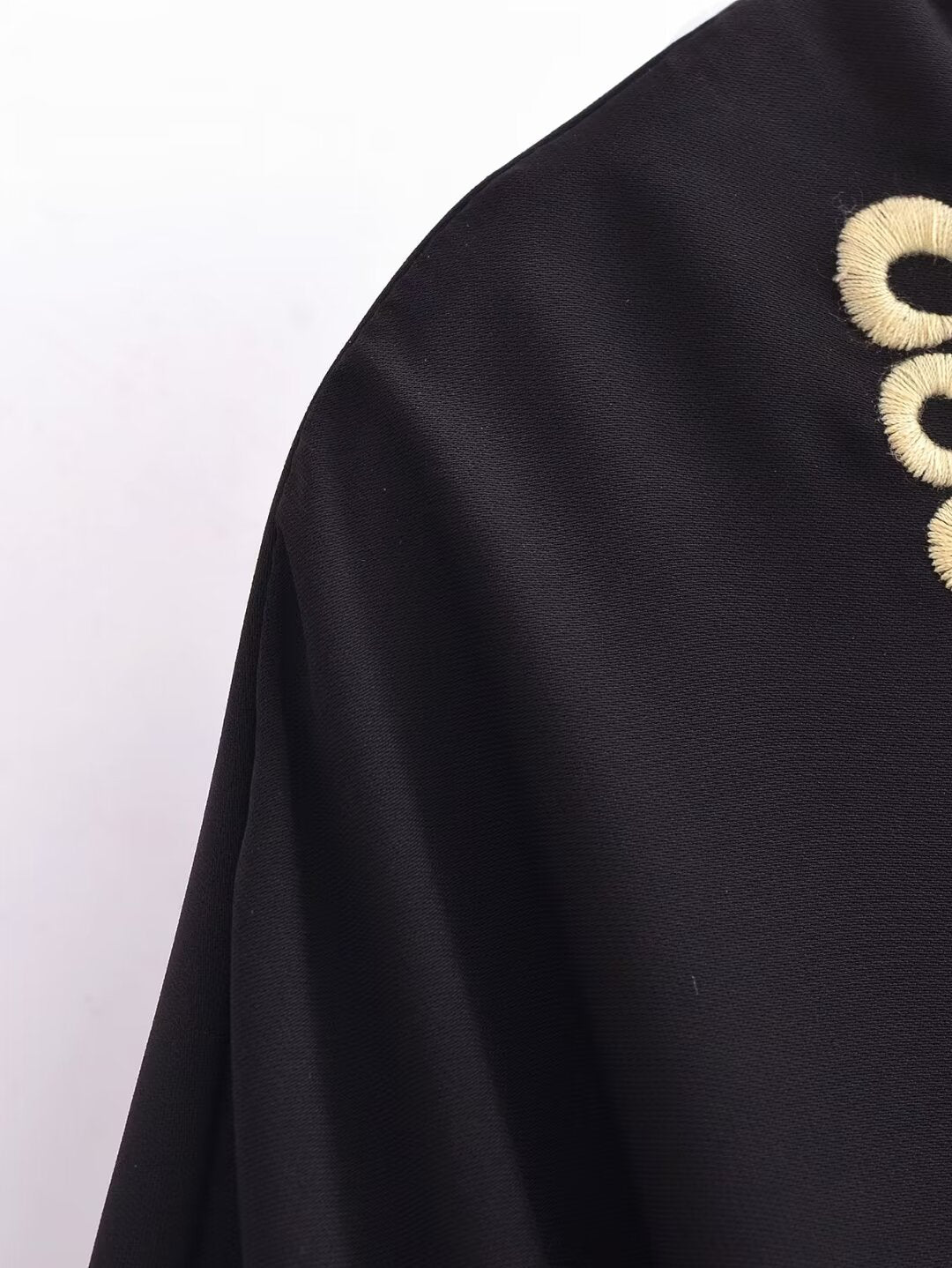 Black Embroidery Plus Size Dress Popular Long-Sleeve Batwing Shirt