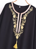Black Embroidery Plus Size Dress Popular Long-Sleeve Batwing Shirt