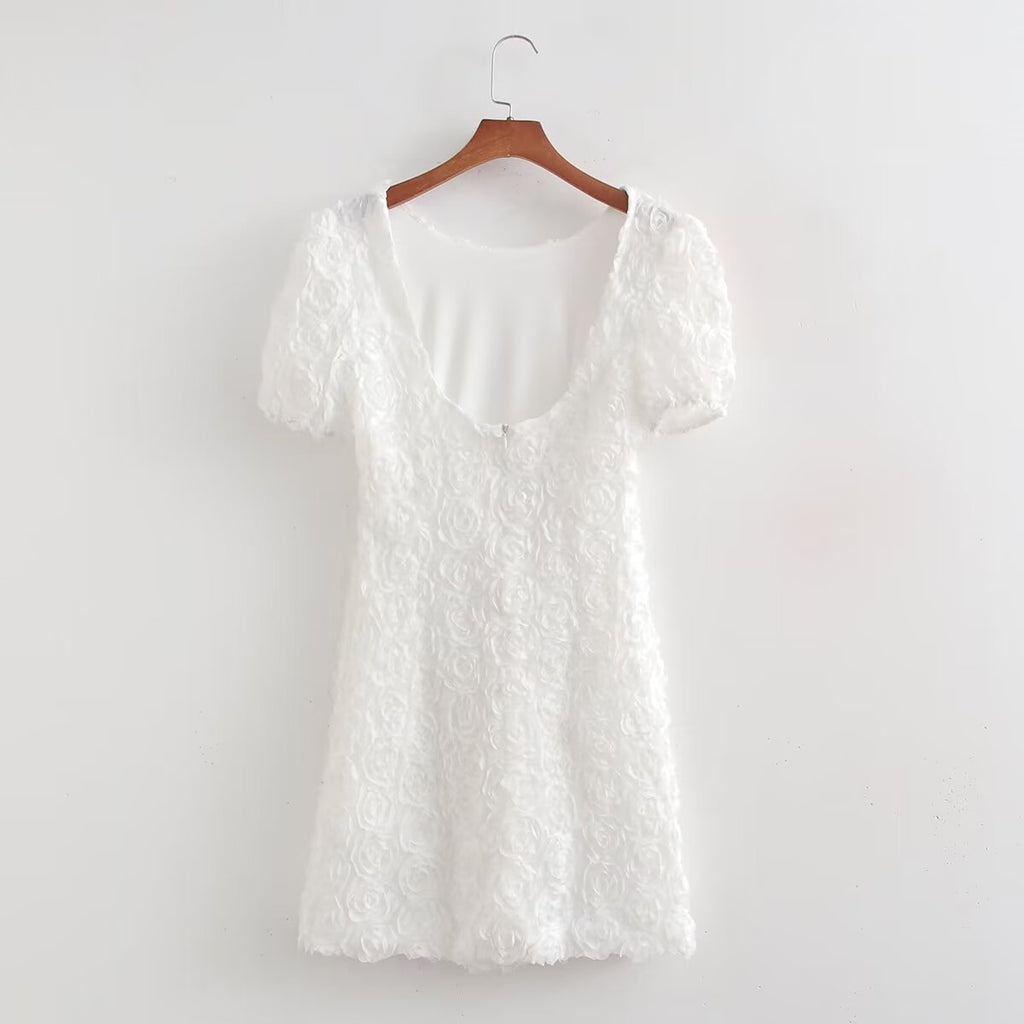 Summer Round Neck Lace Embroidered Design Elegant Dress