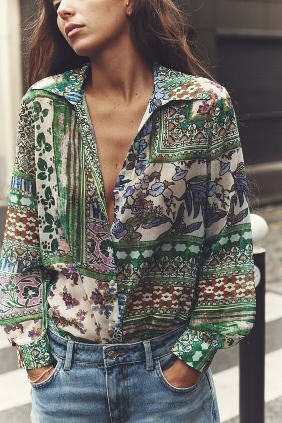 Women's Patchwork Printed Shirt