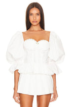 Ruffled Square Neck Lace-Up Puff Sleeve Top
