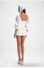 Ruffled Square Neck Lace-Up Puff Sleeve Top