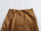 Solid Color Long Leg Fine Acetate Satin Elastic Waist Skirt