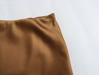Solid Color Long Leg Fine Acetate Satin Elastic Waist Skirt