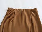 Solid Color Long Leg Fine Acetate Satin Elastic Waist Skirt