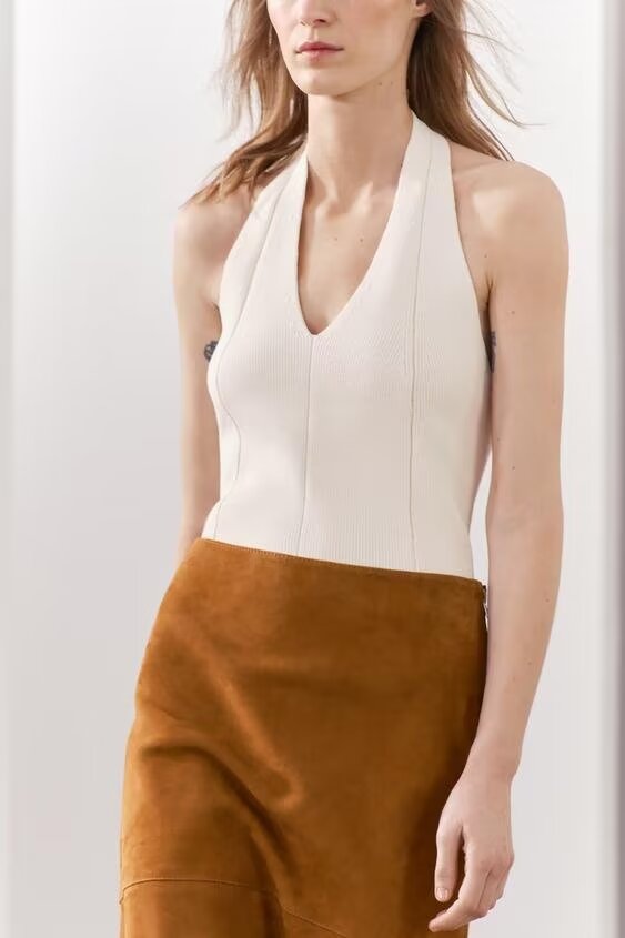 French Neck Collar Short Knitted Top