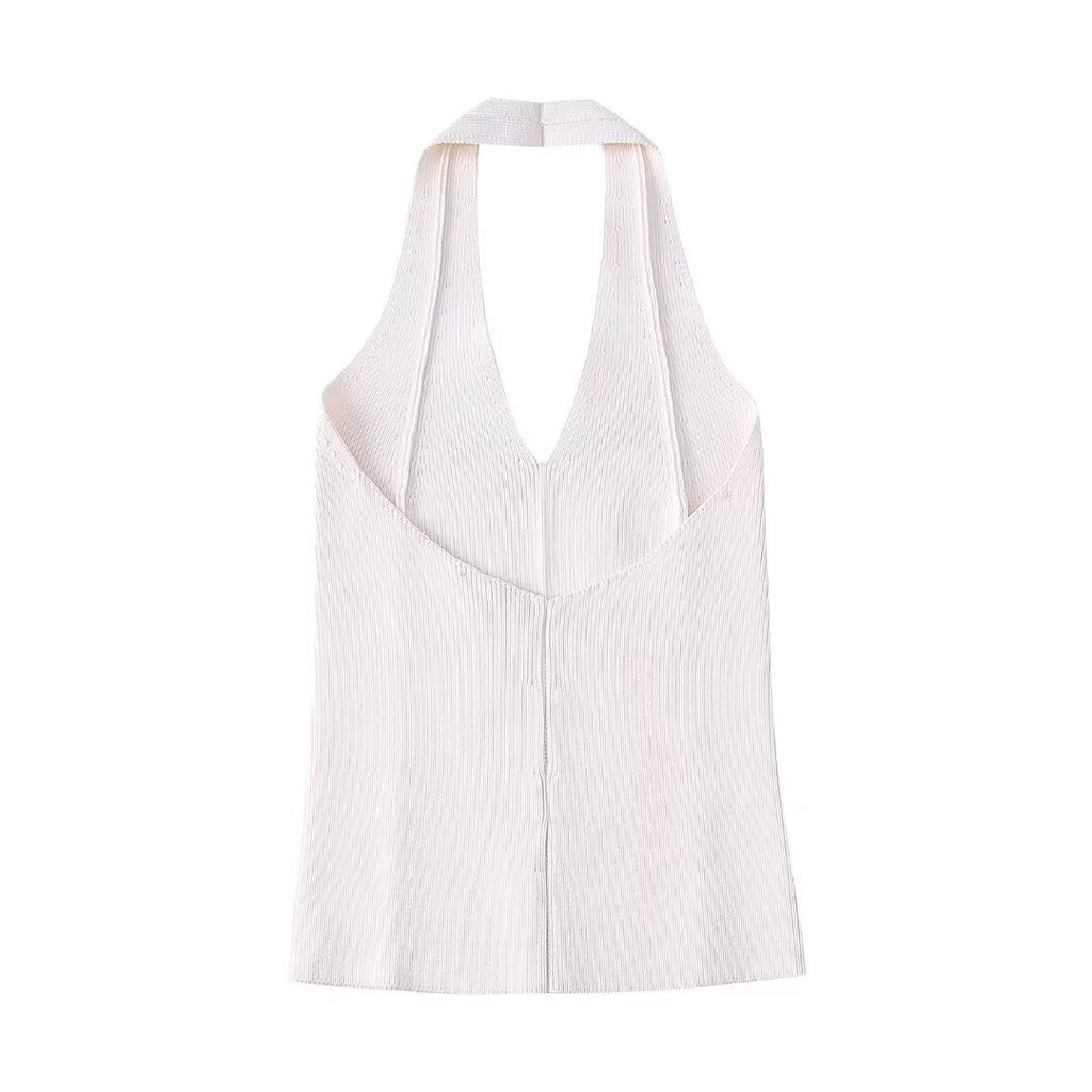 French Neck Collar Short Knitted Top