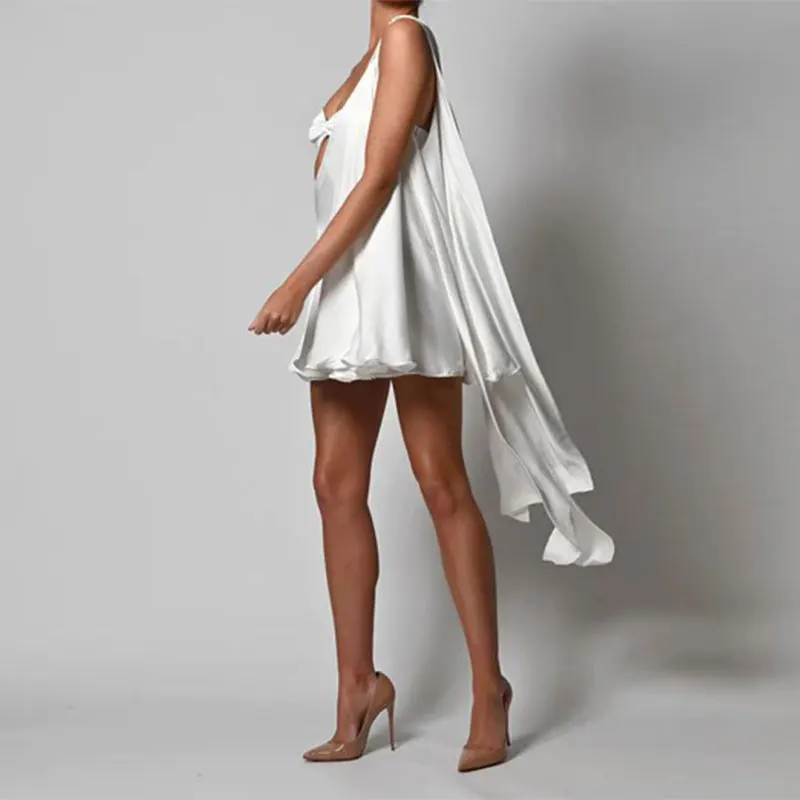 Satin One-Shoulder Mini Two-Piece Dress Set