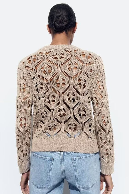 Spring Women Street round Neck Jacquard Mesh Knitted Coat