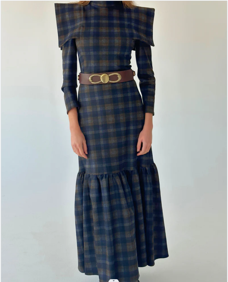 Long-Sleeve Plaid Midi Dress