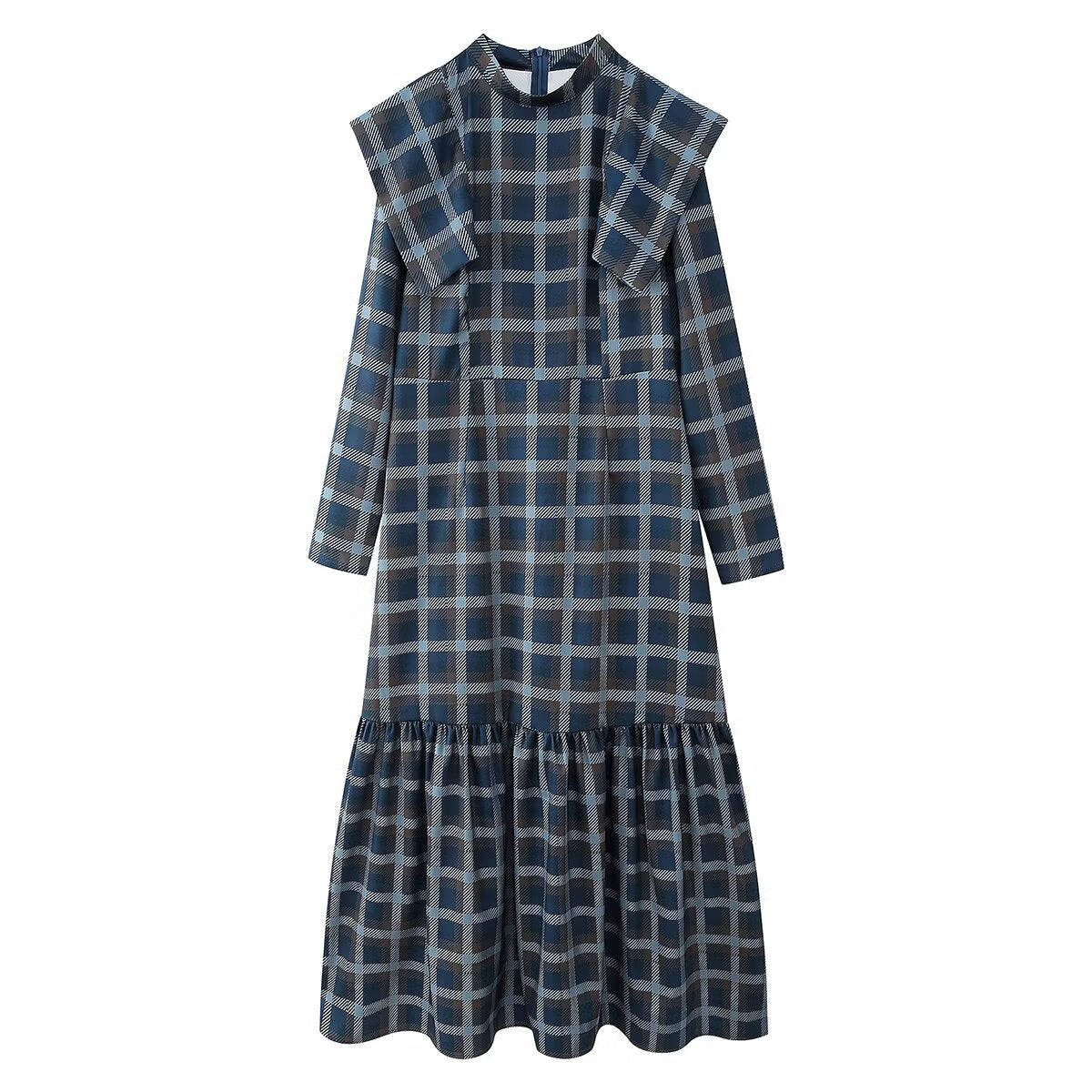 Long-Sleeve Plaid Midi Dress