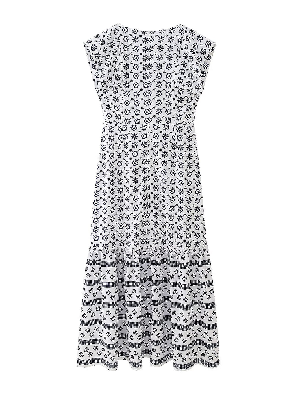 Spring Elegant Printed Square-Collar Maxi Dress