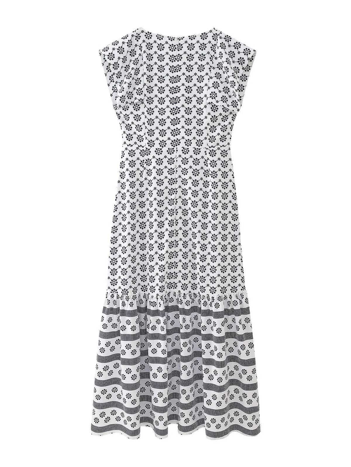 Spring Elegant Printed Square-Collar Maxi Dress