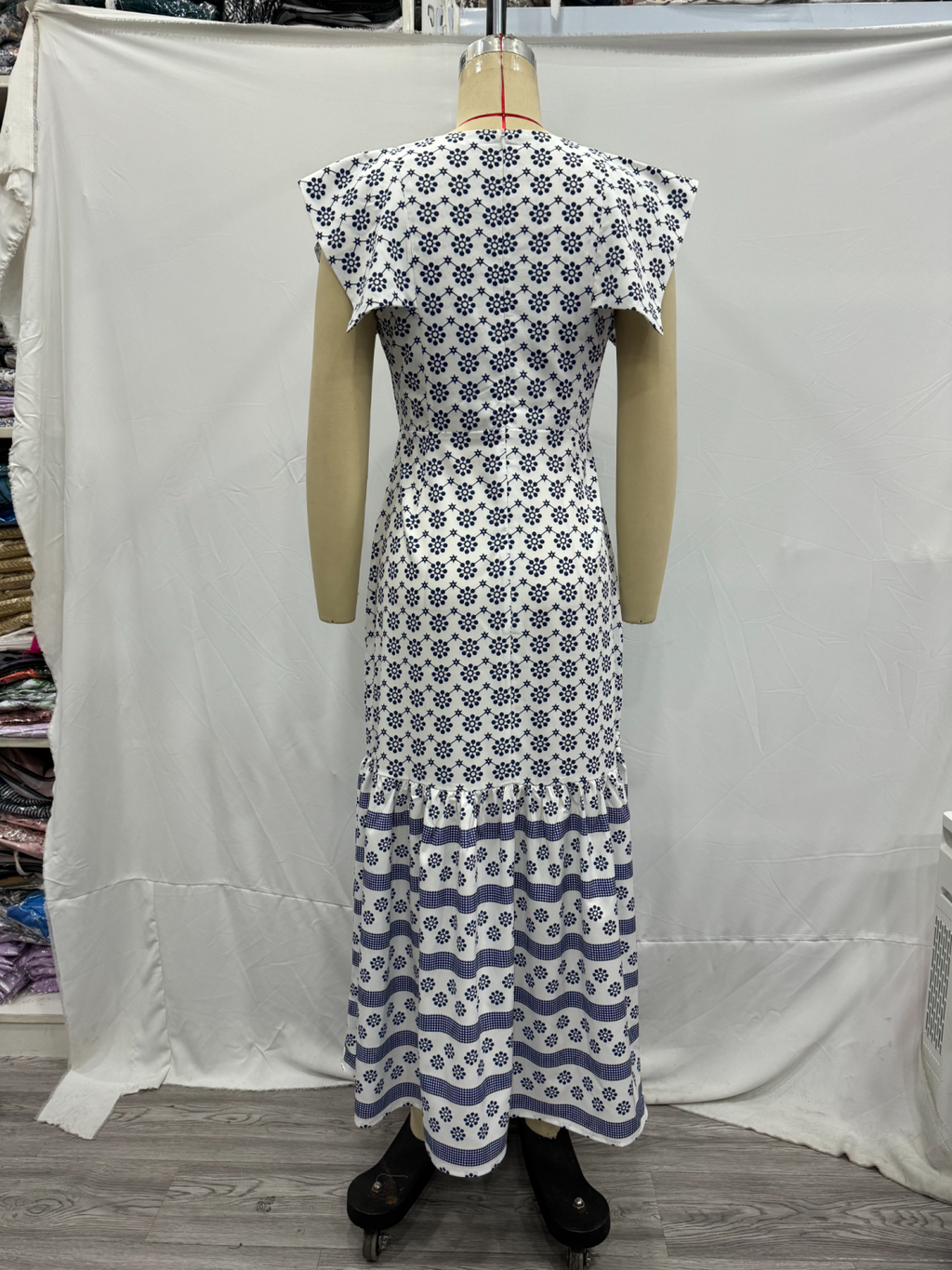 Spring Elegant Printed Square-Collar Maxi Dress
