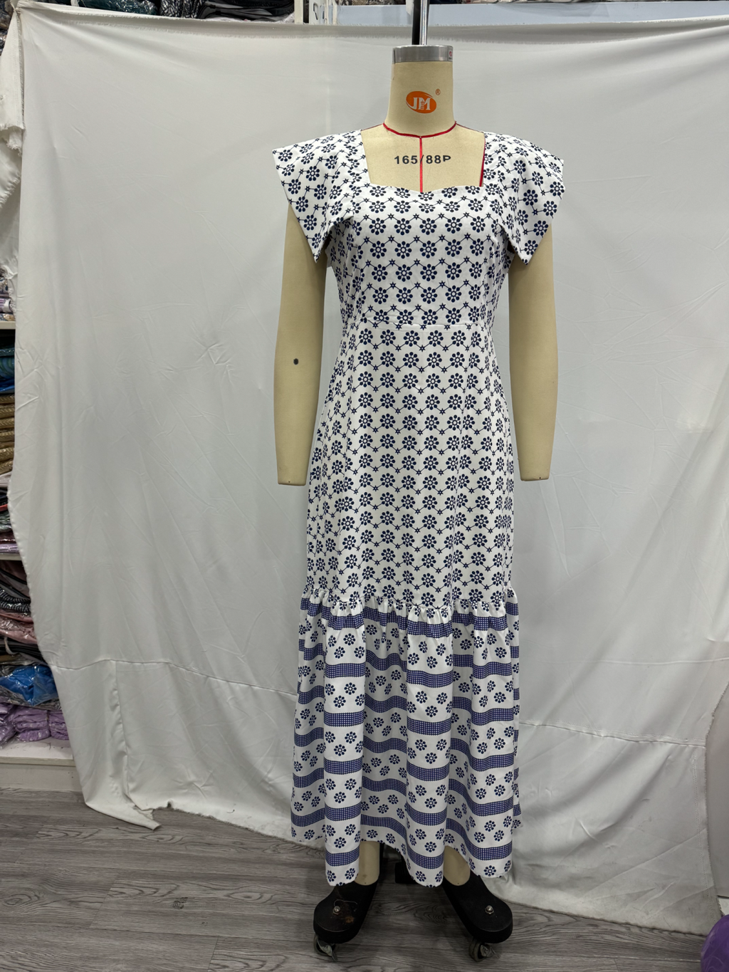 Spring Elegant Printed Square-Collar Maxi Dress