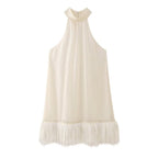Hem Furry Sequ Halterneck Dress