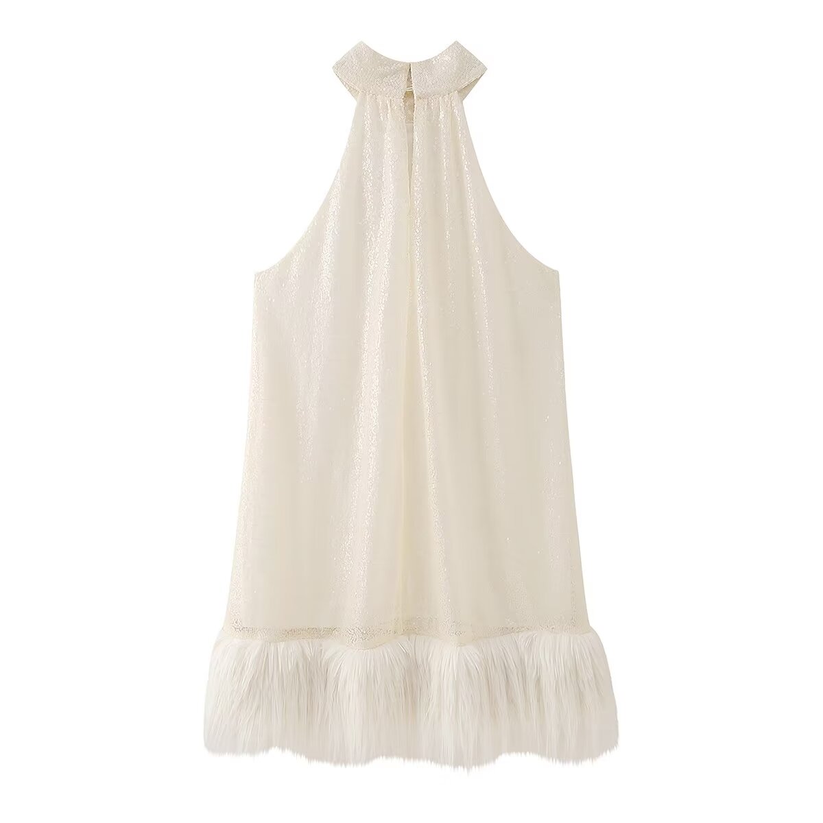 Hem Furry Sequ Halterneck Dress