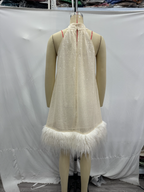 Hem Furry Sequ Halterneck Dress