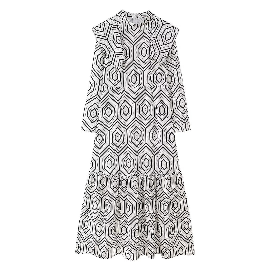 Geometric Print Long-Sleeve Dress